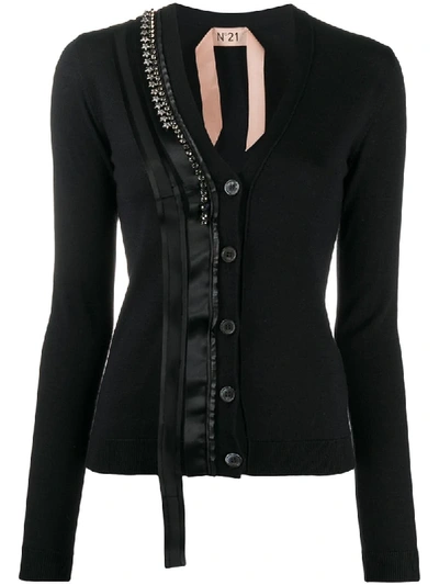Shop N°21 Rhinestone-embellished V-neck Cardigan In Black