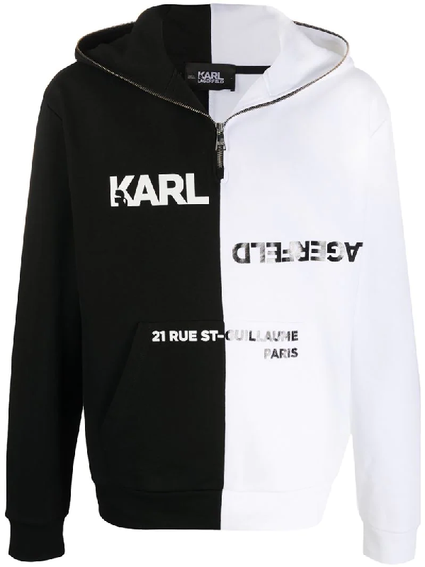 Karl Lagerfeld Bicolor Logo Hoodie In Black Modesens