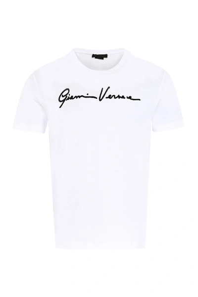 Shop Versace Logo Print Cotton T-shirt In White