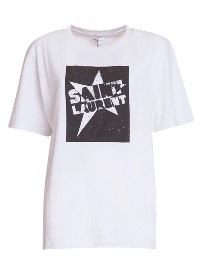 Shop Saint Laurent Centre Logo T-shirt In Dirty Ecru/black