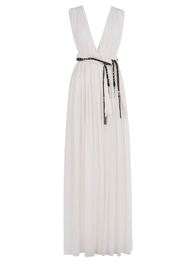 Shop Saint Laurent V-neck Sleeveless Long Dress In Off White