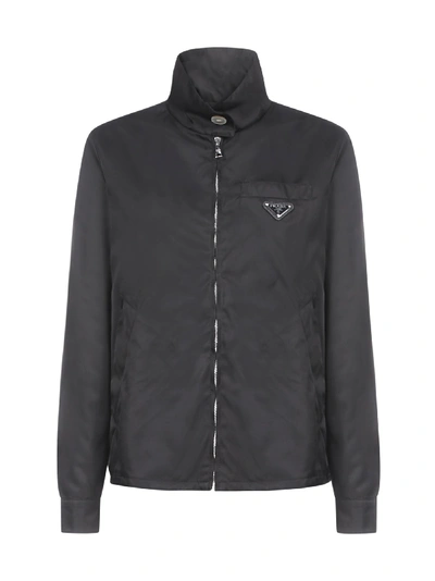 Shop Prada High-neck Logo Patched Jacket In Black