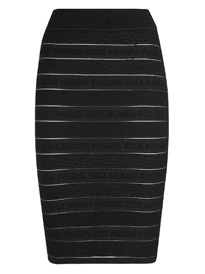 Shop Balmain Stripe Fitted Skirt In Nera