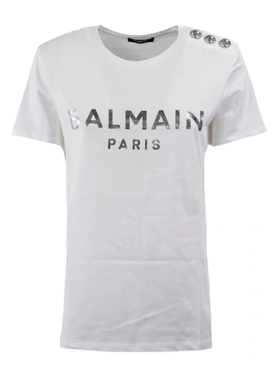 Shop Balmain T-shirt In White/silver