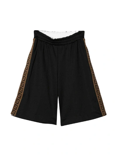 Shop Fendi Black Bermuda Shorts In Nero/avorio
