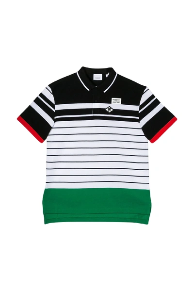 Shop Burberry Kids Striped Polo With Application In Multicolor
