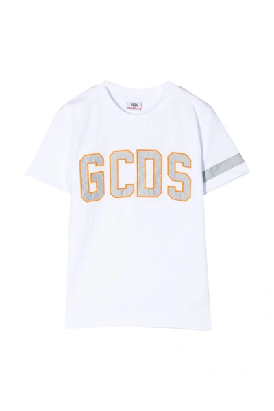 Shop Gcds Kids Embroidered T-shirt In Bianco