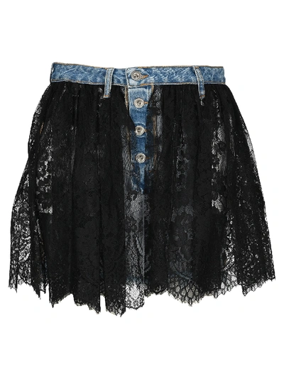 Shop Ben Taverniti Unravel Project Unravel Reverse Lace Denim Skirt In 4510