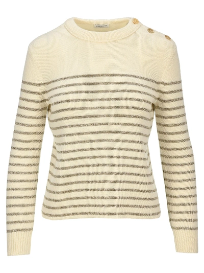 Shop Saint Laurent Striped Knitted Sweater In 9898