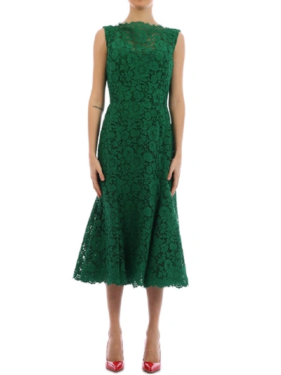 Shop Dolce & Gabbana Green Lace Dress In Verde