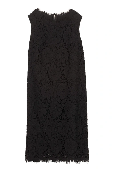 Shop Dolce & Gabbana Floral Pattern Lace Dress In Nero