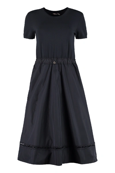 Shop Moncler Flared Skirt Knit Dress In Blu