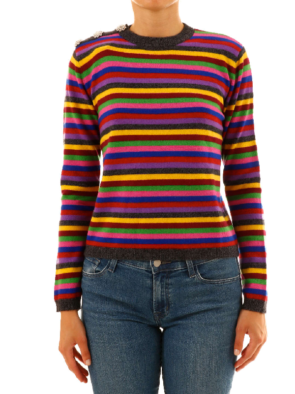 ganni striped cotton jersey pullover