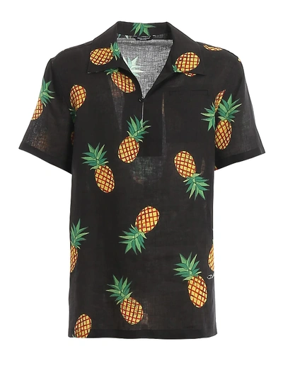 Shop Dolce & Gabbana Bowling Shirt Pineapple Print In Ls Ananas F.do Nero