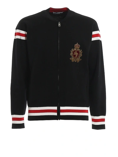 Shop Dolce & Gabbana Knit Bomber Dg Patch In Black