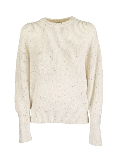 Shop Brunello Cucinelli Crewneck Sweater Cotton And Silk Half English Rib Dazzling Tweed In Cream