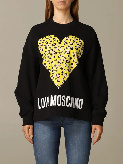 Shop Love Moschino Sweatshirt With Logo And Heart In Black