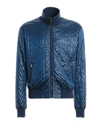 Shop Dolce & Gabbana Quilted Nylon Bomber Jacket In Petrolio