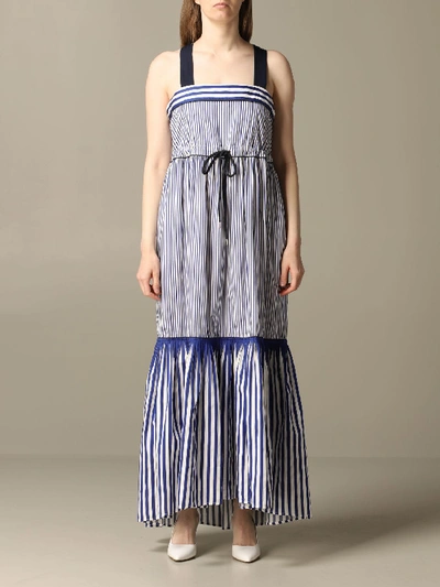 Shop Hilfiger Denim Hilfiger Collection Dress Hilfiger Collection Striped Dress With Drawstring In Multicolor