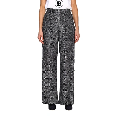 Shop Balmain Pants In Lurex Knit With Jewel Buttons In Black