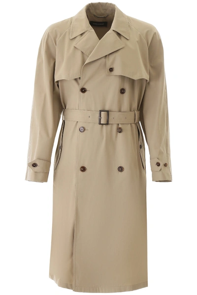 Shop Dolce & Gabbana Cotton Trench Coat In Corda 1 (beige)