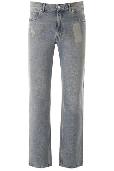 Shop Martine Rose Straight Leg Jeans In Dirty Blue (light Blue)