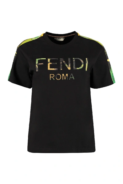 Shop Fendi Logo Print Cotton T-shirt In Black