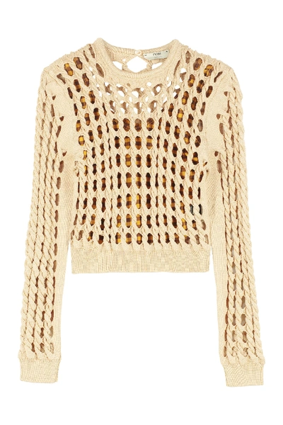 Shop Fendi Cable Knit Pullover In Beige