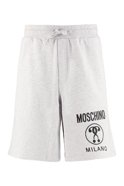 Shop Moschino Logo Print Fleece Shorts In Grey