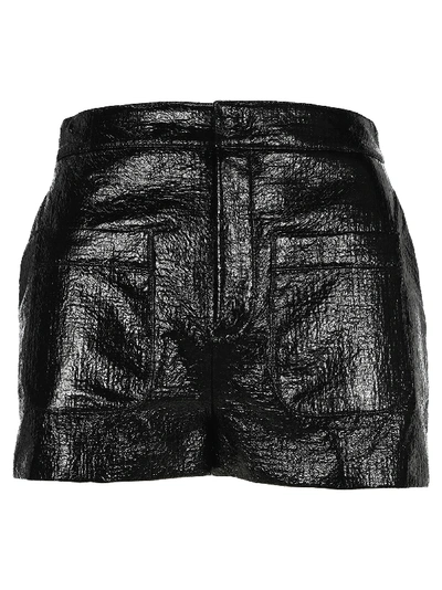 Shop Saint Laurent Faux Leather Shorts In Black