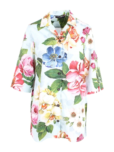 Shop Dolce & Gabbana Cotton Shirt In Fioriombrefazzurro