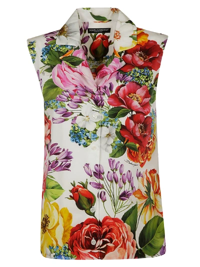 Shop Dolce & Gabbana Floral Print Top In Mixfiorifondobianco
