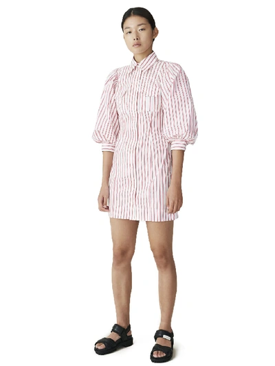 Shop Ganni Striped Print Shirt Dress In Lollipop