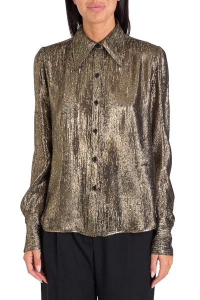 Shop Saint Laurent Foil Shirt In Noir Or Argent