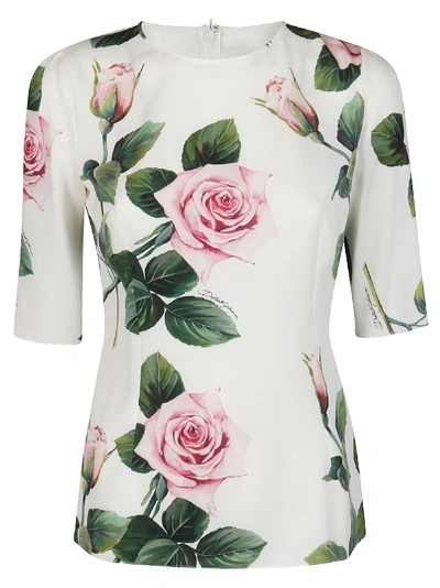 Shop Dolce & Gabbana White Silk Blouse In Rosa