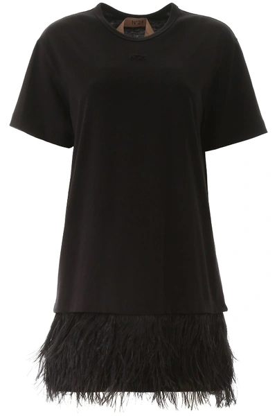 Shop N°21 Mini Dress With Feathers In Nero