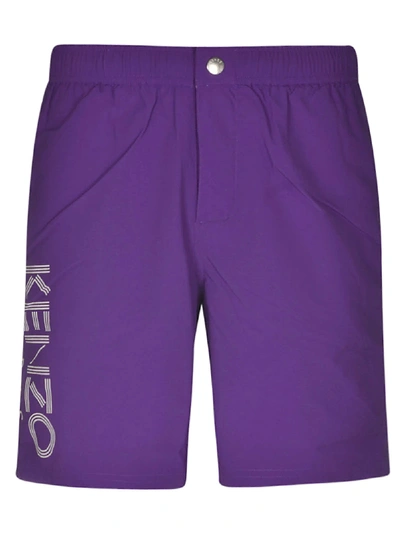Shop Kenzo Long Paris Swim Shorts In Purple