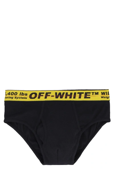 Shop Off-white Logoed Elastic Band Cotton Briefs In Blackyellow