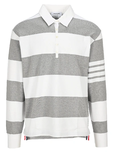 Shop Thom Browne Striped Polo Shirt In Pastel Grey