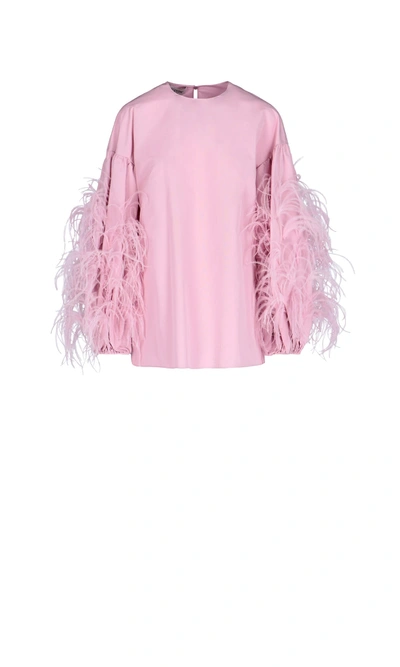 Shop Valentino Feather Sleeve Blouse In Pink