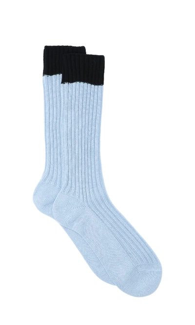 Shop Prada Ribbed Socks In Light Blue