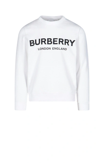 Shop Burberry Round Neck Horseferry Print Sweater In White