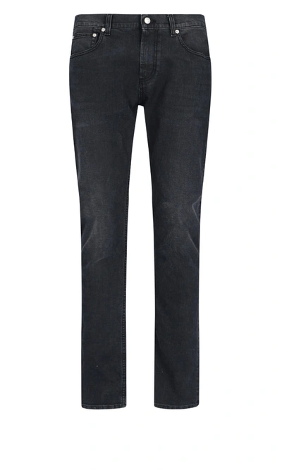 Alexander Mcqueen Washed-black Cotton-blend Skinny-cut Denim Jeans