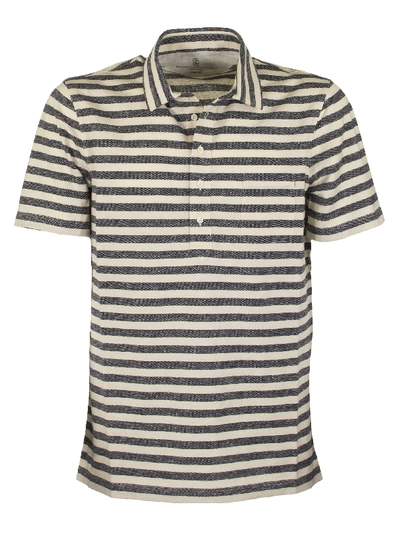 Shop Brunello Cucinelli Polo Shirt With Slim Fit Shirt Collar In Light Linen And Cotton Jersey In Blu