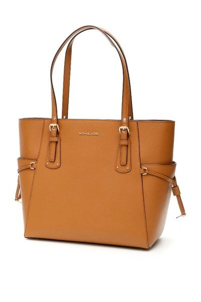Shop Michael Michael Kors Voyager Leather Tote Bag In Acorn (brown)