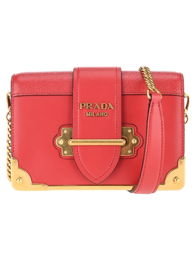 Shop Prada Cahier Calf Leather Bag In Fuoco