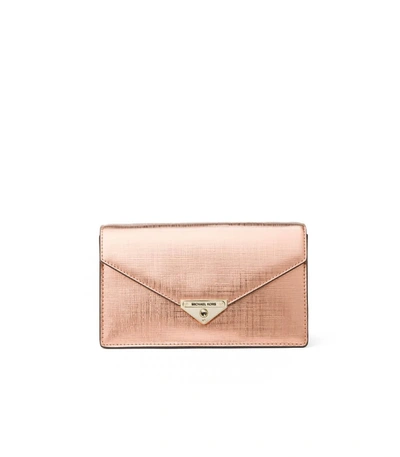 Shop Michael Kors Metallic Pink Grace Crossbody Bag In Rosa Tenue