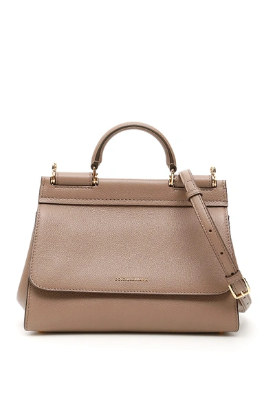 Shop Dolce & Gabbana Small Sicily Soft Bag In Taupe