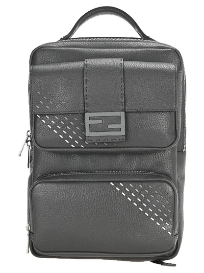 Shop Fendi Leather Backpack In Grey