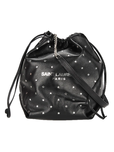 Shop Saint Laurent Teddy Bucket Bag In Nero/argento